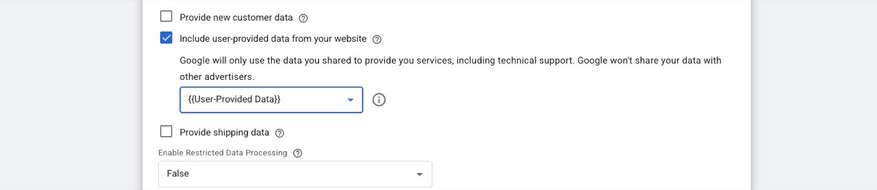 GTM: Google-Ads-Conversion-Tag mit aktivierter Option Von Nutzer gelieferte Daten einbeziehen